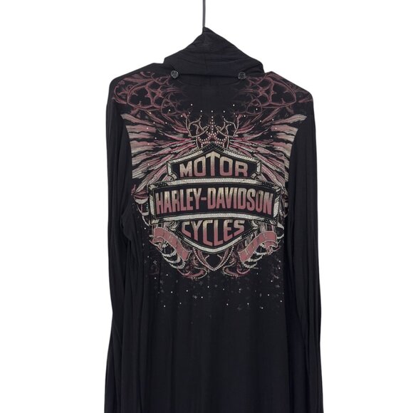 Harley-Davidson Womens L/XL Black Open-Front Cardigan With Graphic Design - Picture 8 of 12